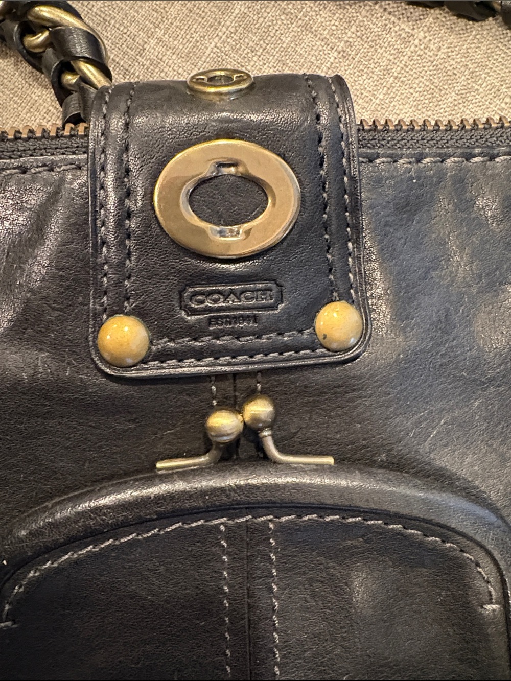 Coach Black Leather Shoulder Bag with Gold Hardware - Picture 8 of 13